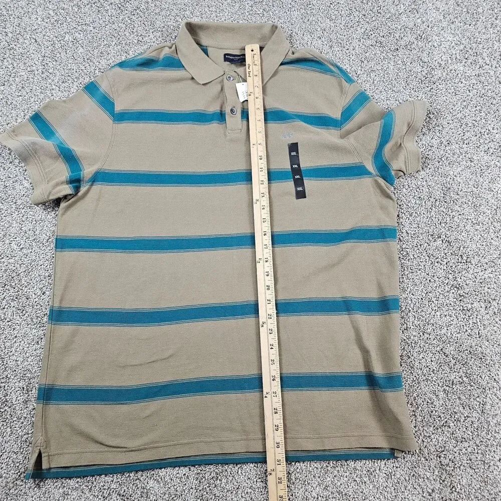 Banana Republic Polo Mens 2XL Brown Striped Cotton Preppy Embroidered Logo